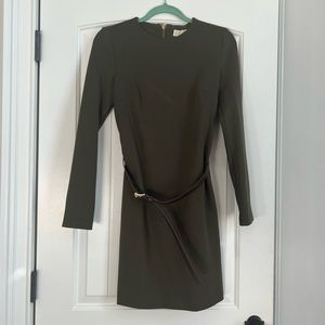 Micheal Kors Olive Green Casual Sweater Dress with Brown Belt